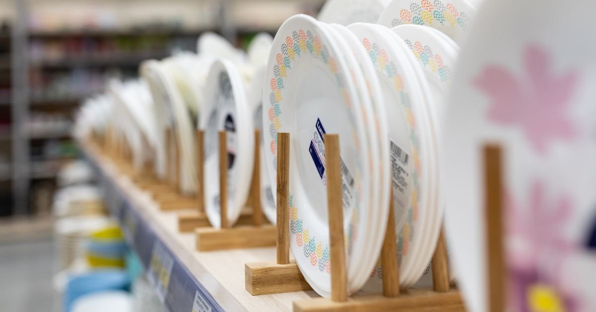 Picture of some porcelain plates in the kitchen